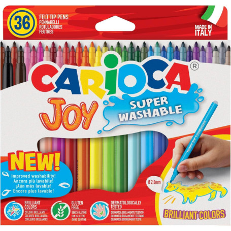 Boîte de 36 Marqueurs CARIOCA Joy à Pointe Fine - Encre Ultra-Lavable