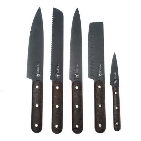 Set de 5 Couteaux de Cuisine LAGUIOLE avec Lames Noires et Manche en Bois de Hêtre
