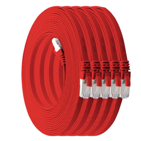 Lot de 5 Câbles Réseau Plat Cat7 Rouge - 2m - Ultra Flexible