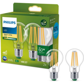 Ampoule LED Philips E27 60W Équivalent, Blanc Chaud, Lot de 2