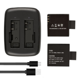 Batterie Rechargeable AKASO pour Caméra Sport V50 Elite - 2 x 1050 mAh avec Chargeur USB