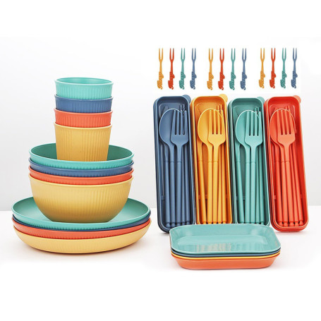 Ensemble de Vaisselle Camping 48 Pièces en Plastique Réutilisable