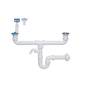 Siphon pour Évier à 2 Bacs avec Panier Métallique - 70 mm