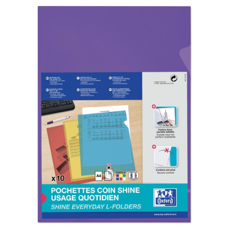 Sachet de 10 Pochettes-Coin Shine A4 Violet - Oxford