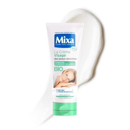 Mixa Soin Visage Hydratant Bio - Thé Vert & Raisin pour Peaux Sensibles - 100ml