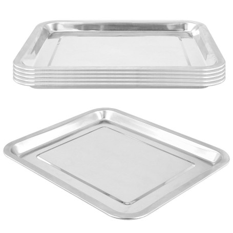 Lot de 6 Plateaux de Service Rectangulaires en Acier Inoxydable - 32 x 27 cm