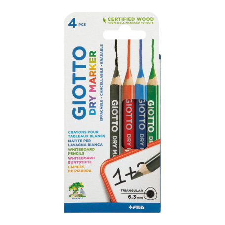 Giotto Dry Marker - Boîte de 4 Crayons Effaçables Multicolores