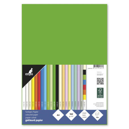 Kangaro Lot de 50 Feuilles de Papier A4 Vert Clair 160 g/m² FSC