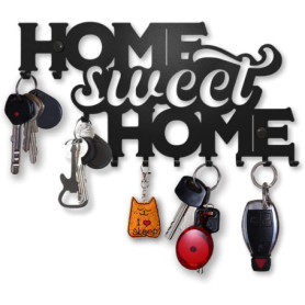 Porte-Clés Mural Home Sweet Home en Métal Noir - Rangement Pratique et Élégant