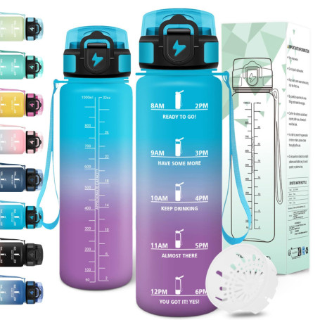Gourde Sport Motswedi 1L Anti-Fuite avec Marqueur de Temps - Bleu Violet