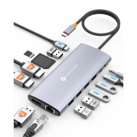 Station d'accueil USB C NOVOO avec Triple écran 14 en 1 - HDMI 4K et DP 8K