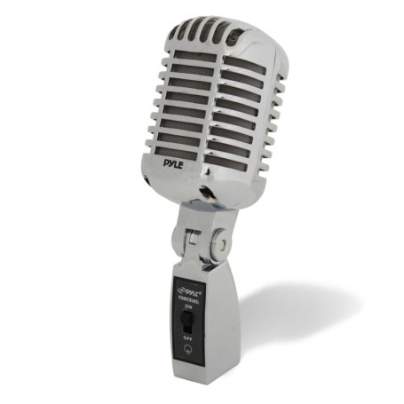 Microphone Dynamique Rétro Pyle en Métal Argenté avec Câble XLR