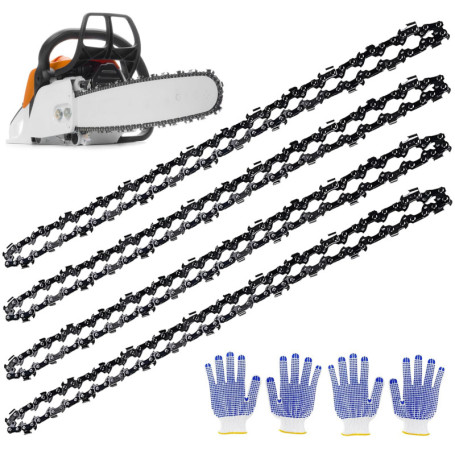 Lot de 4 chaînes de tronçonneuse Nizirioo avec gants - 35 cm