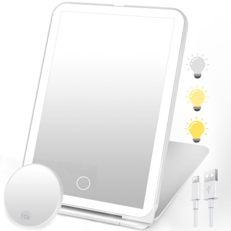 Miroir de Maquillage Lumineux Professionnel avec 3 Tons de Lumière - SURFOU