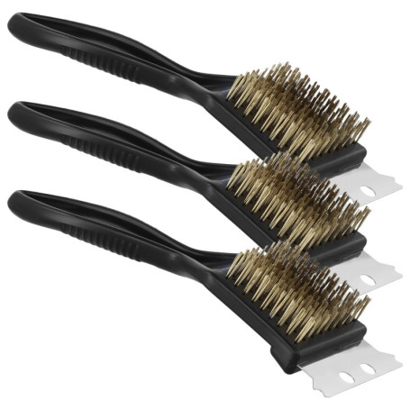 QWORK Lot de 3 Brosses à Gril en Laiton avec Grattoir en Acier Inoxydable
