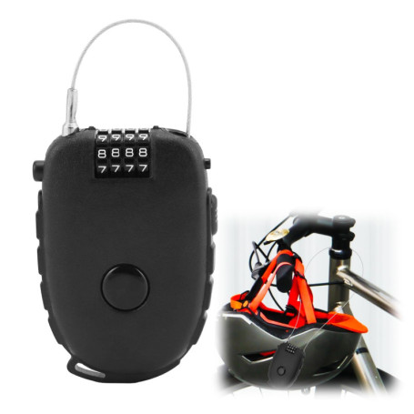 Cadenas à Code Rétractable QWORK 4 Chiffres - Noir en Acier, 130cm