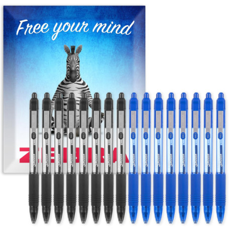 Lot de 16 Stylos à Bille Rétractables Zebra Z-Grip - Noir et Bleu