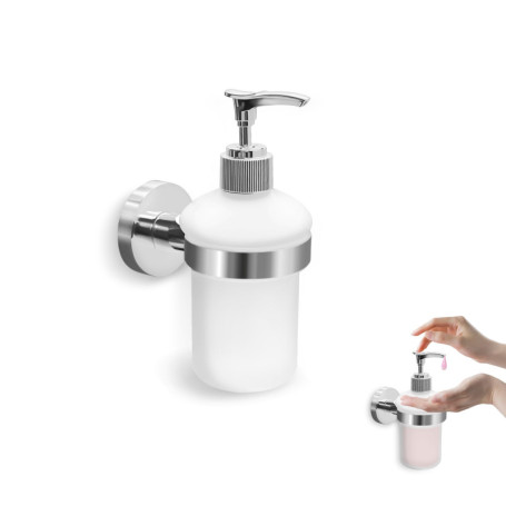 Distributeur de Savon en Verre avec Support Chromé pour Salle de Bain