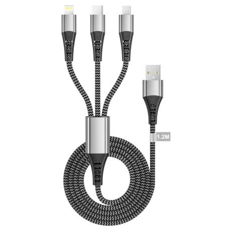 Câble Chargeur Multi USB 3 en 1 Nylon 1.2M pour iPhone et Android