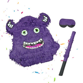 Piñata Monstre Violette Relaxdays avec Bâton et Masque pour Anniversaire