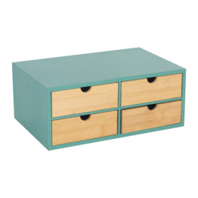 Organiseur de Bureau en Bambou et MDF avec 4 Tiroirs - Menthe