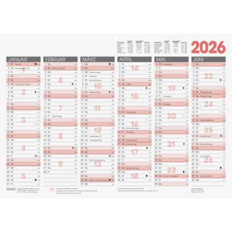 Calendrier mural 2026 A3 paysage BRUNNEN avec vacances allemandes