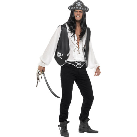 Déguisement de Pirate Noir avec Chapeau et Ceinture pour Halloween