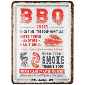Plaque Métal Rétro BBQ Rules - Idée Cadeau pour Amateurs de Grillades