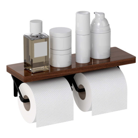 Porte Papier Toilette Mural en Bois de Noyer - Design Élégant pour Salle de Bain