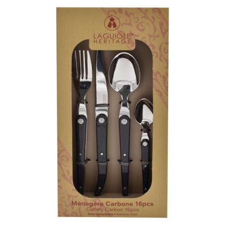Ménagère Laguiole 16 pièces en carbone noir
