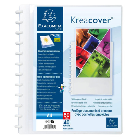 Exacompta Protège-documents A4 avec Pochettes Amovibles - Couverture Personnalisable Blanc