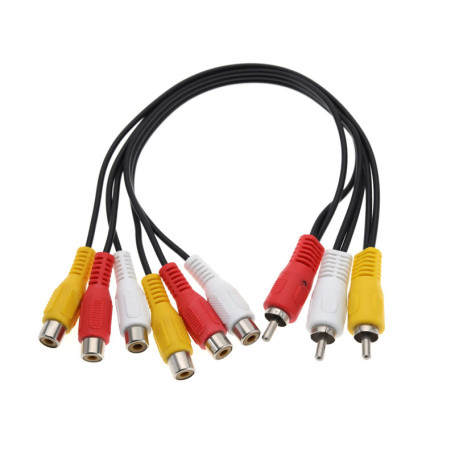 ECSiNG Répartiteur RCA 3 Prises Mâles vers 6 Femelles - Câble Vidéo Composite 31cm