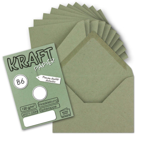 Enveloppes Vintage en Papier Kraft Vert - Lot de 75 - DIN B6