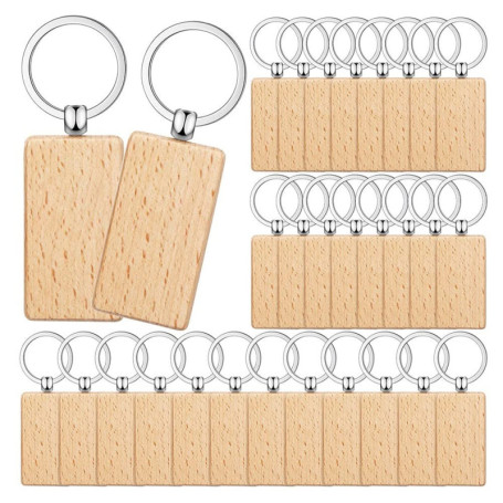 Lot de 50 porte-clés en bois brut pour gravure - Qezodsx