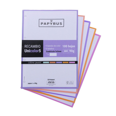 Recharge de 100 feuilles A4 Unipapel avec bandes pastel quadrillées