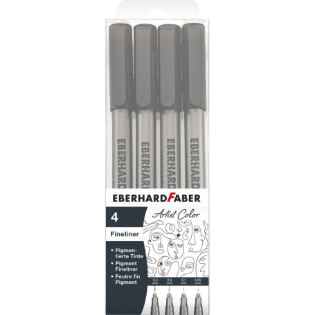 Set de 4 Fineliners Noirs Eberhard Faber - Marqueurs à Encre Résistante à l'Eau