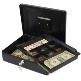 Caisse à monnaie verrouillable en métal Carl avec plateau à billets - Noir