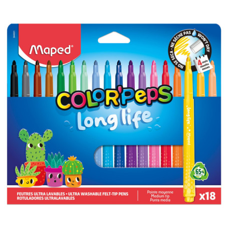 Feutres Color'Peps Long Life Maped - 18 Couleurs Lavables et Résistants