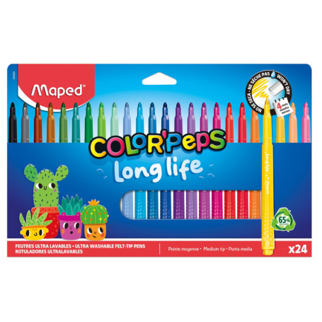 Feutres Color'Peps Long Life Maped - 24 Couleurs Lavables et Résistants