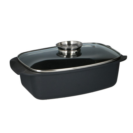 Cocotte Alpina avec Couvercle en Verre - 5,5 L pour Rôtis et Plats au Four - Noir