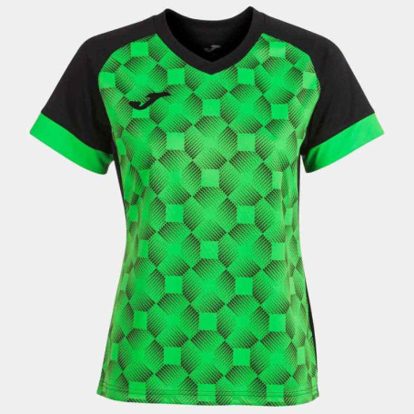 Justaucorps Joma Supernova III Femme - T-shirt Col V Légère Noir-Vert Fluo