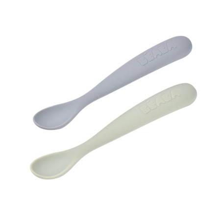 Lot de 2 Cuillères en Silicone Béaba pour Bébé - Ergonomiques et Souples