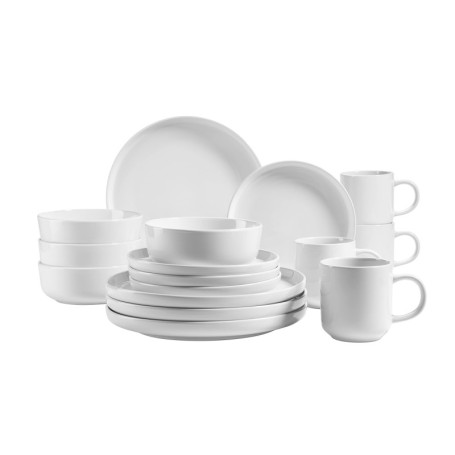 Service de table scandinave moderne MÄSER Alenia pour 4 personnes - 16 pièces en céramique blanche