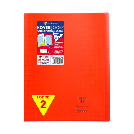 Lot de 2 Cahiers Agrafés Koverbook Rouges - 24x32 cm - 96 Pages