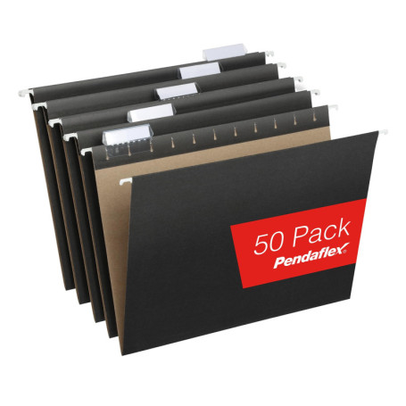 Pendaflex Lot de 50 Dossiers Suspendus Noirs avec Onglets Réglables