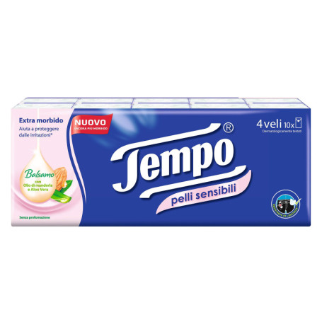 Mouchoirs Tempo 4 plis avec Aloe Vera - 10 paquets de 9 mouchoirs