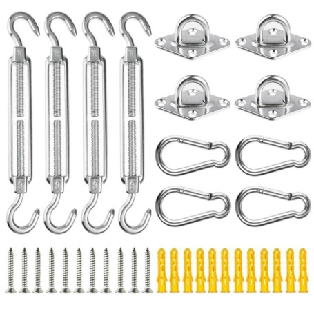 Kit d'Accessoires en Acier Inoxydable pour Voile d'Ombre - 28 Pièces