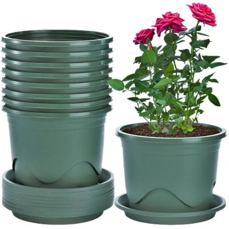 Ensemble de 6 Pots de Fleurs en Plastique Vert 22 cm pour Plantes Succulentes