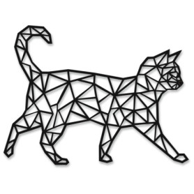 Plaque Décorative Chat Debout en Noir - Décoration Murale Géométrique 40x30 cm