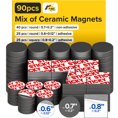 Lot de 90 Aimants en Ferrite avec Adhésifs - Idéal pour Fixation